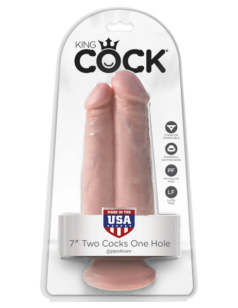 King Cock 7 in. Two Cocks One Hole - Flesh